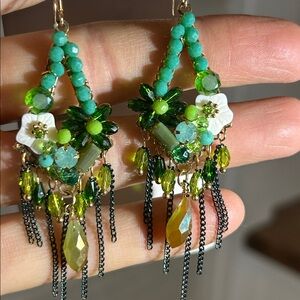 Retro 18k gold plated/925 hook Crystal Pendant Hand Woven Boho Women's Earrings